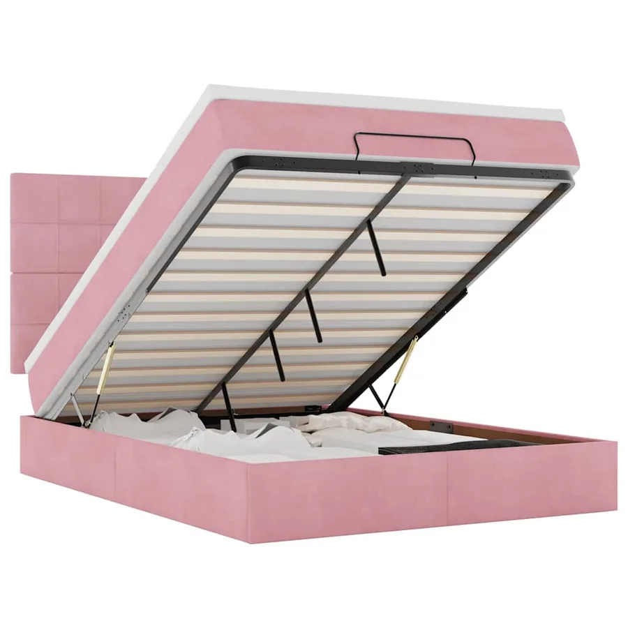 Cadre de lit ottoman avec matelas rose 140x190 cm velours - 2