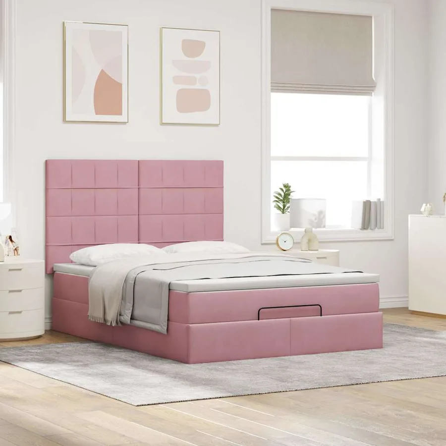 Cadre de lit ottoman avec matelas rose 140x190 cm velours - 3