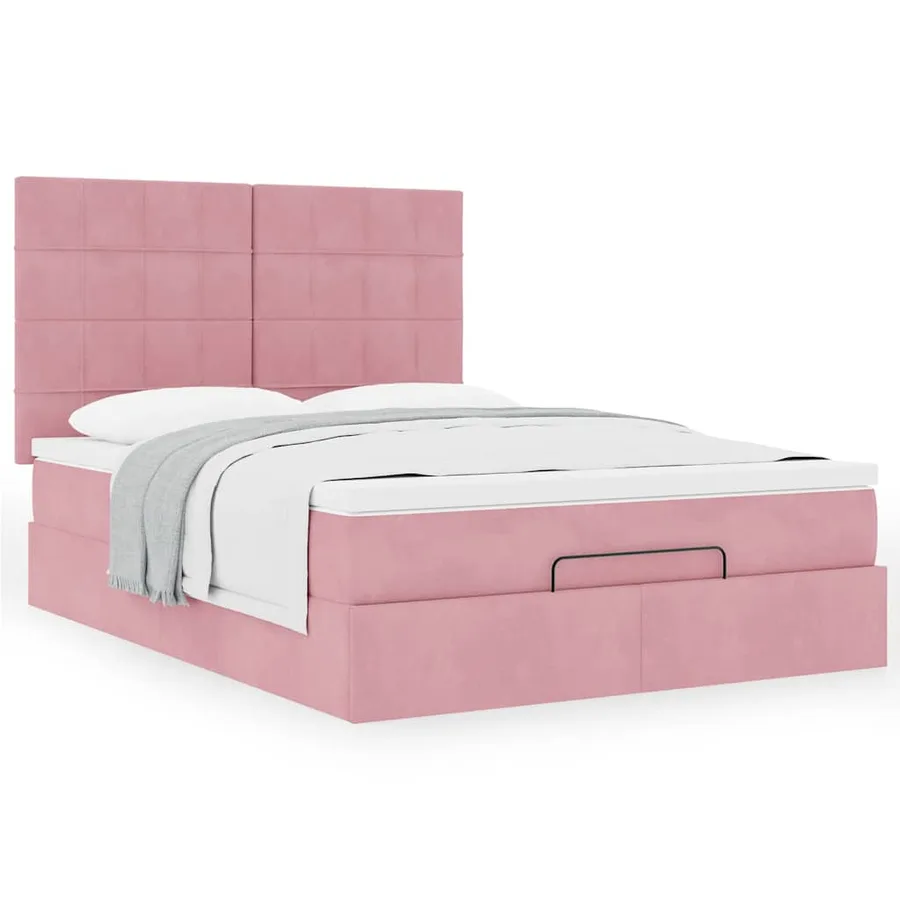 Cadre de lit ottoman avec matelas rose 140x190 cm velours - 4