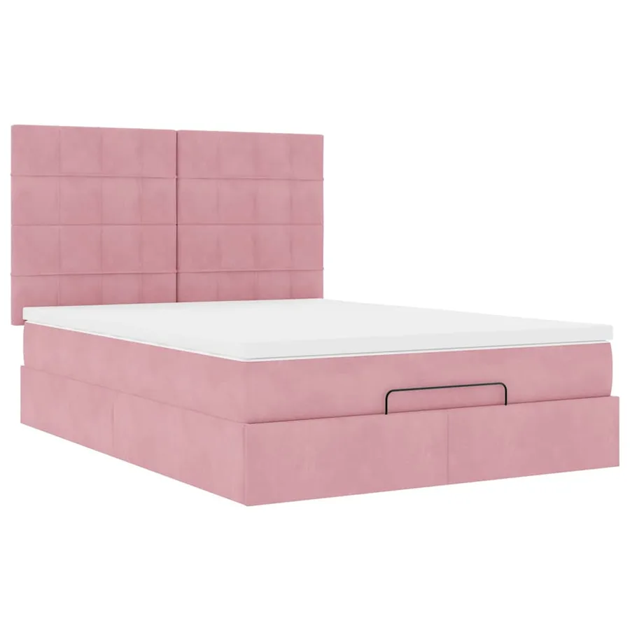 Cadre de lit ottoman avec matelas rose 140x190 cm velours - 6