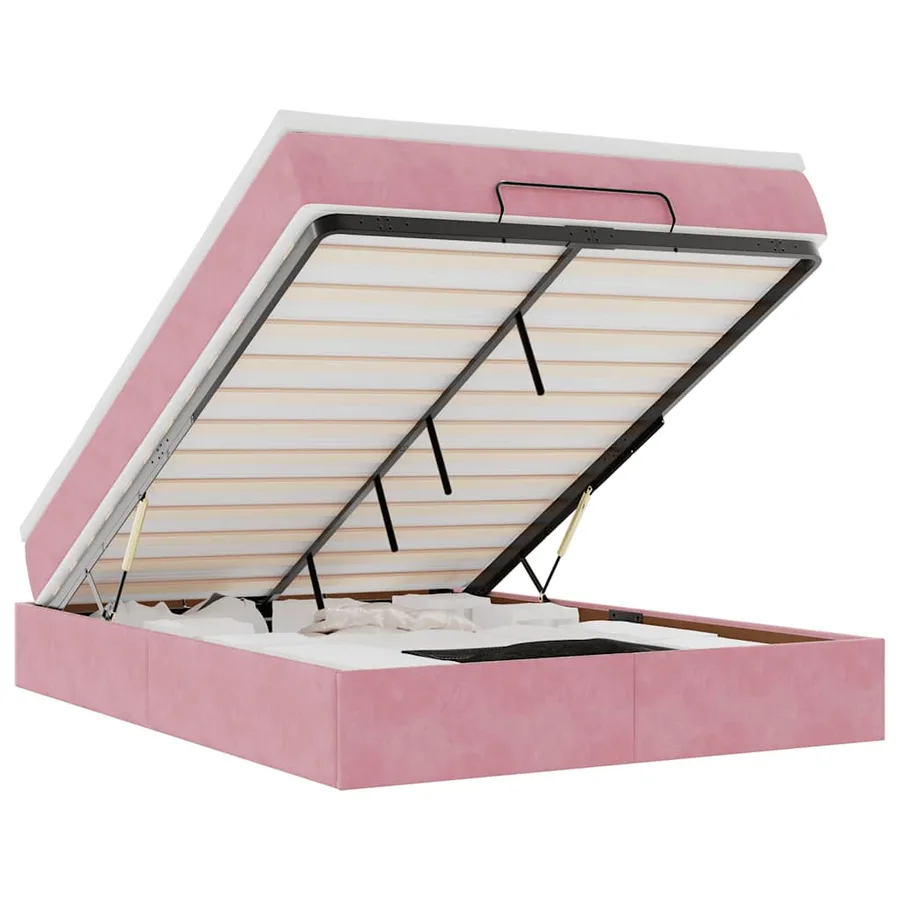 Cadre de lit ottoman avec matelas rose 140x190 cm velours - 2