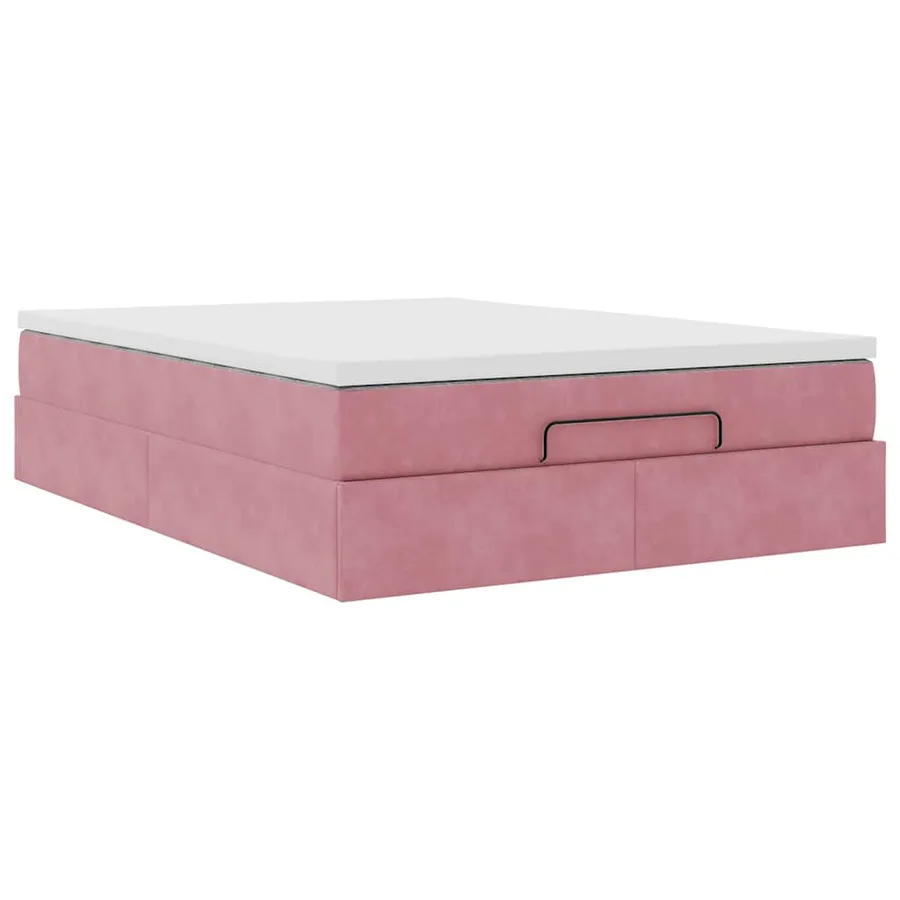 Cadre de lit ottoman avec matelas rose 140x190 cm velours - 6