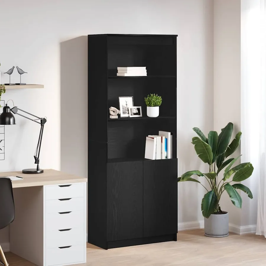 Buffet haut chêne noir 70x35x180 cm bois d'ingénierie