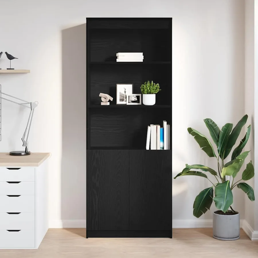 Buffet haut chêne noir 70x35x180 cm bois d'ingénierie - 3