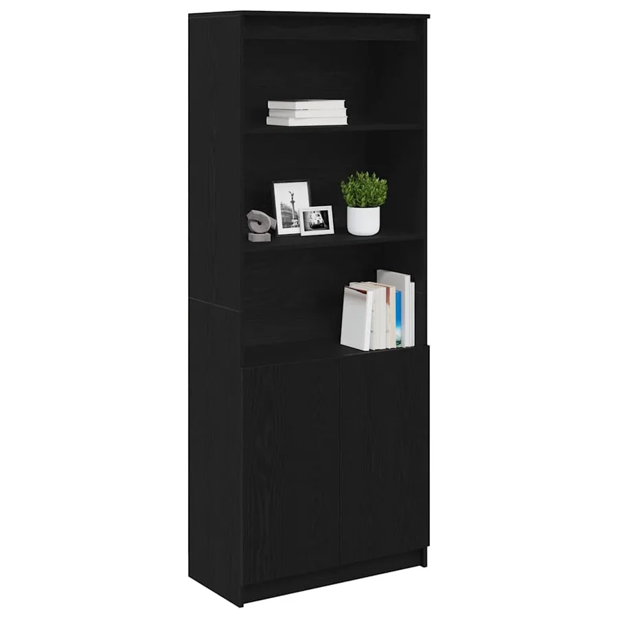 Buffet haut chêne noir 70x35x180 cm bois d'ingénierie - 4