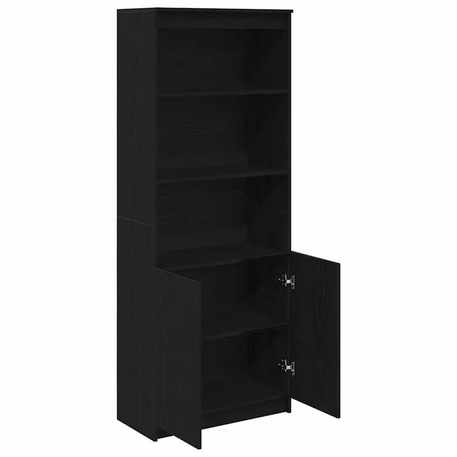 Buffet haut chêne noir 70x35x180 cm bois d'ingénierie - 5