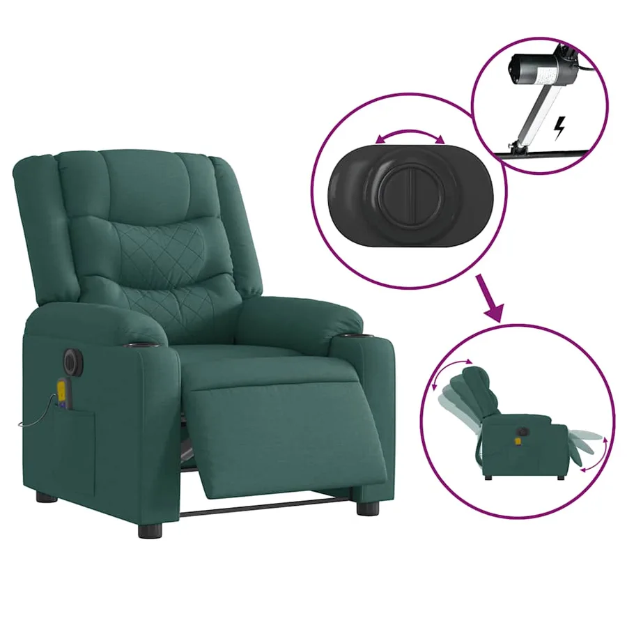 Fauteuil de massage inclinable électrique Vert foncé Tissu - 10