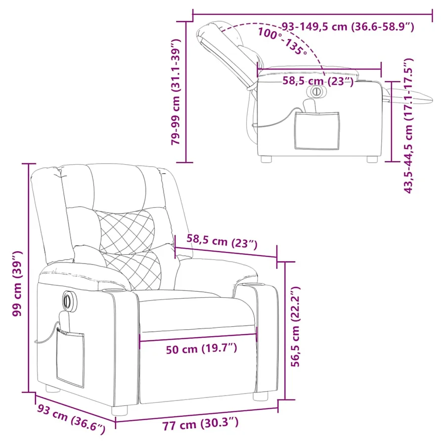 Fauteuil de massage inclinable électrique Vert foncé Tissu - 17