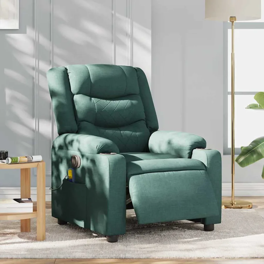 Fauteuil de massage inclinable électrique Vert foncé Tissu - 3