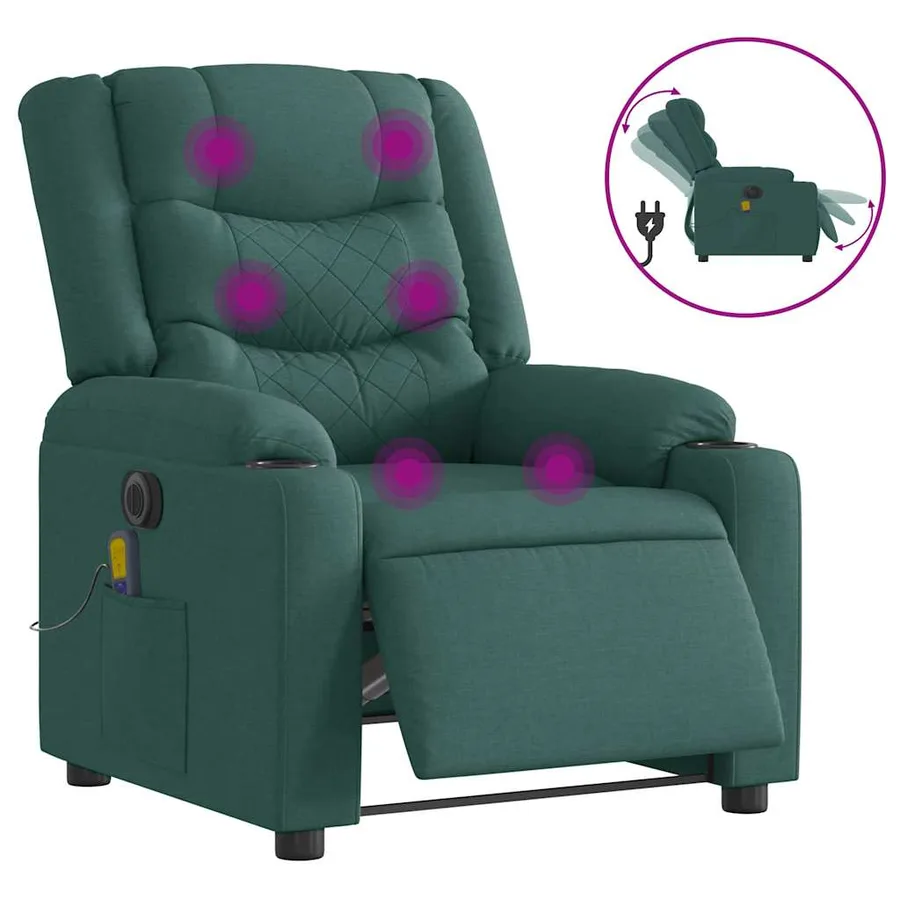 Fauteuil de massage inclinable électrique Vert foncé Tissu - 4