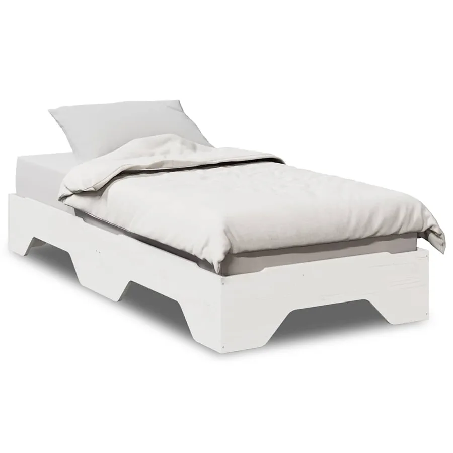 Cadre de lit sans matelas empilable blanc 75x190 cm bois massif - 2