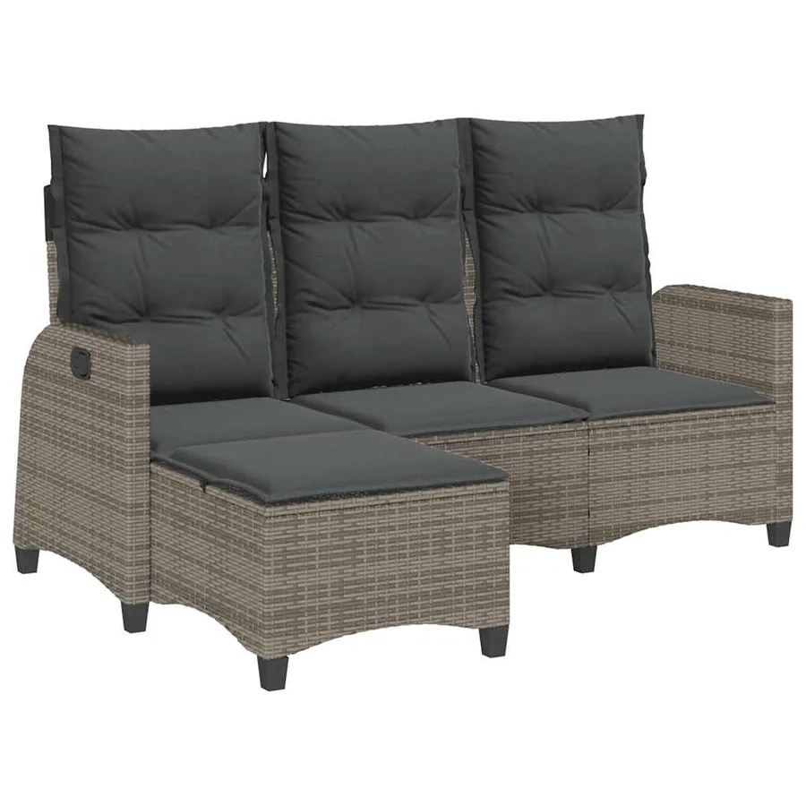 Canapé de jardin inclinable coussins forme de L gris polyrotin - 2
