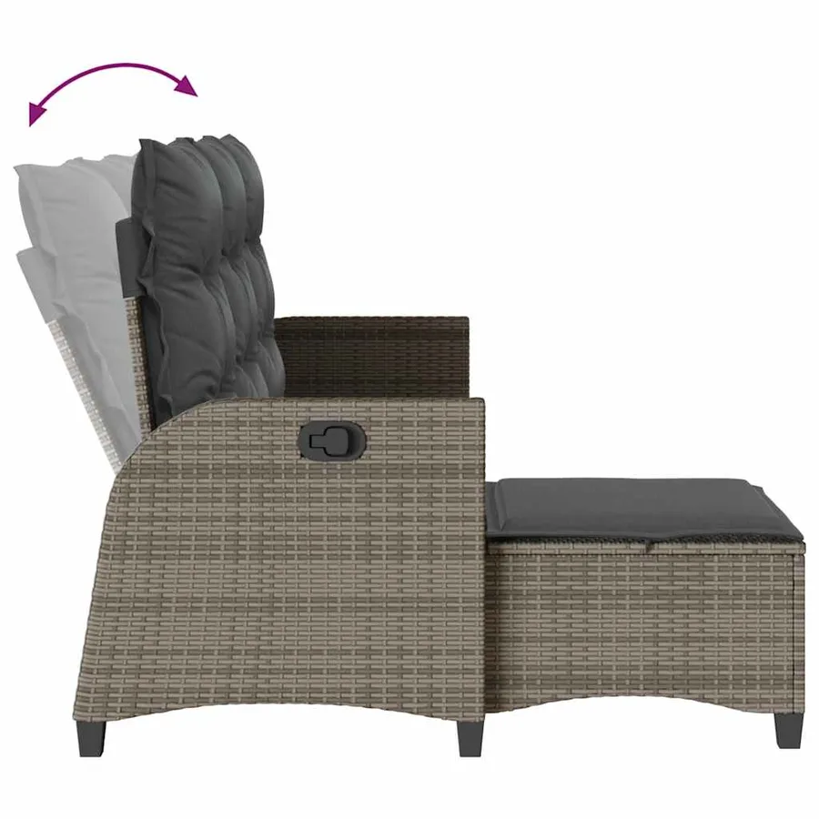 Canapé de jardin inclinable coussins forme de L gris polyrotin - 8