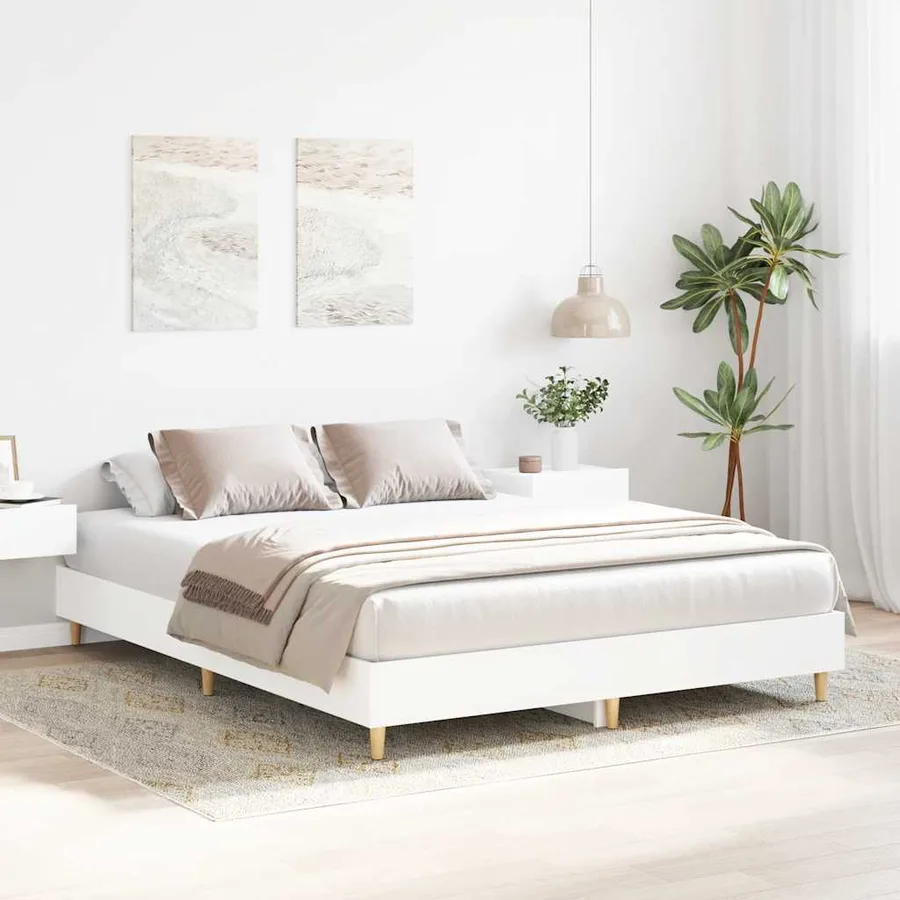 Cadre de lit sans matelas blanc 150x200 cm bois d'ingénierie - 3