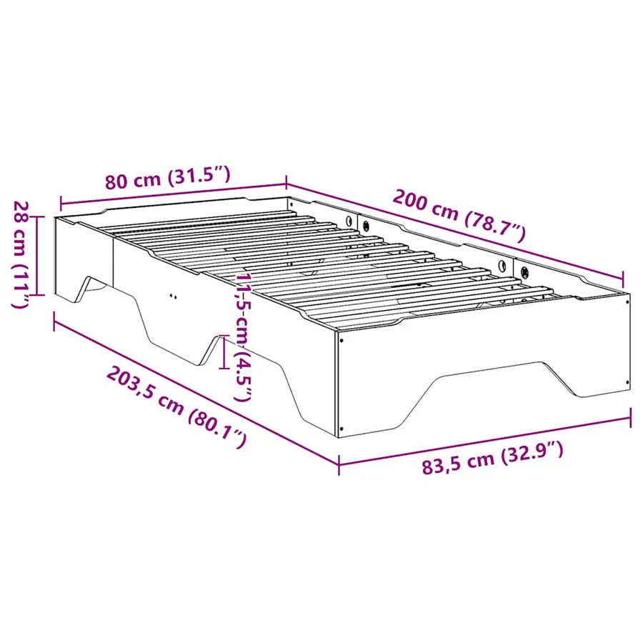 Cadre de lit sans matelas empilable blanc 80x200 cm bois massif - 11