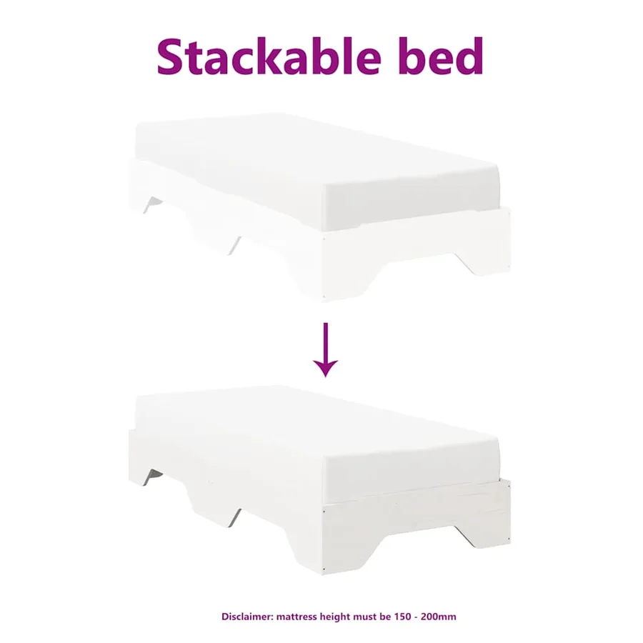 Cadre de lit sans matelas empilable blanc 80x200 cm bois massif - 8