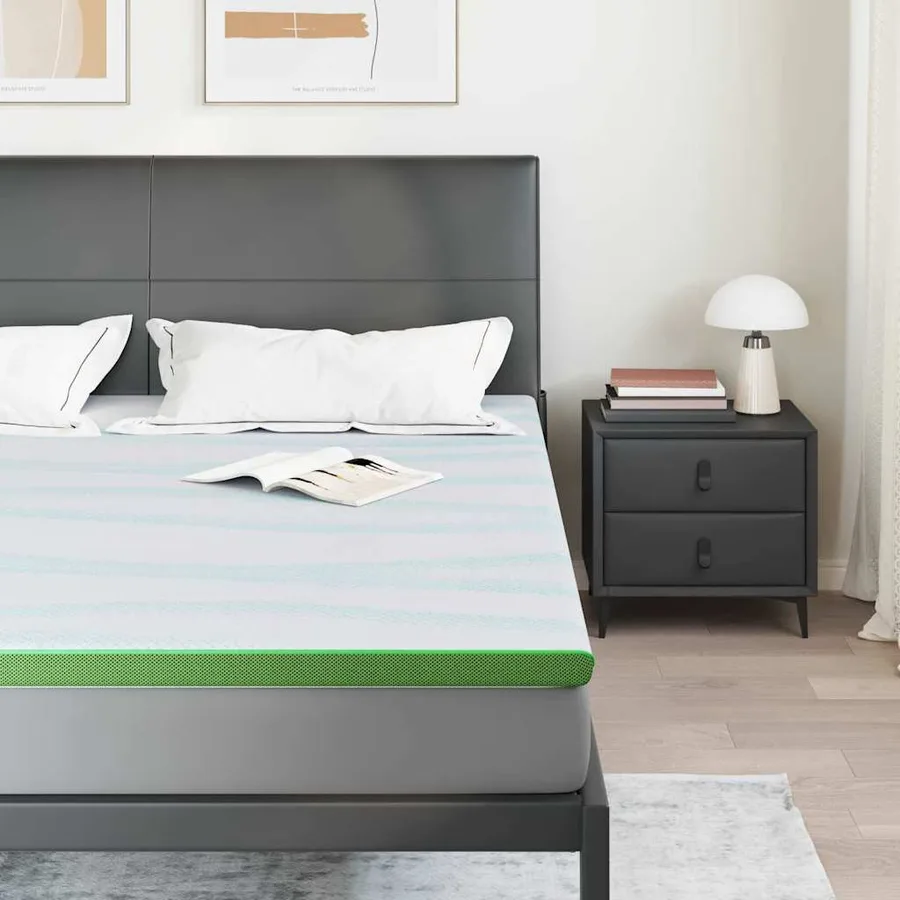 Surmatelas Blanc et vert 180 x 200 cm Tissu Jacquard - 3