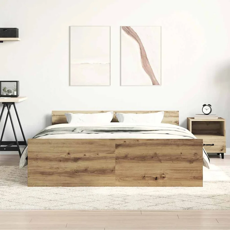Cadre de lit sans matelas chêne artisanal 135x190 cm - 3