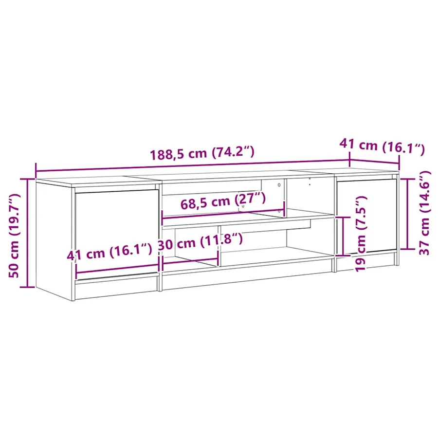 Meuble TV chêne noir 188,5x41x50 cm bois d'ingénierie - 12