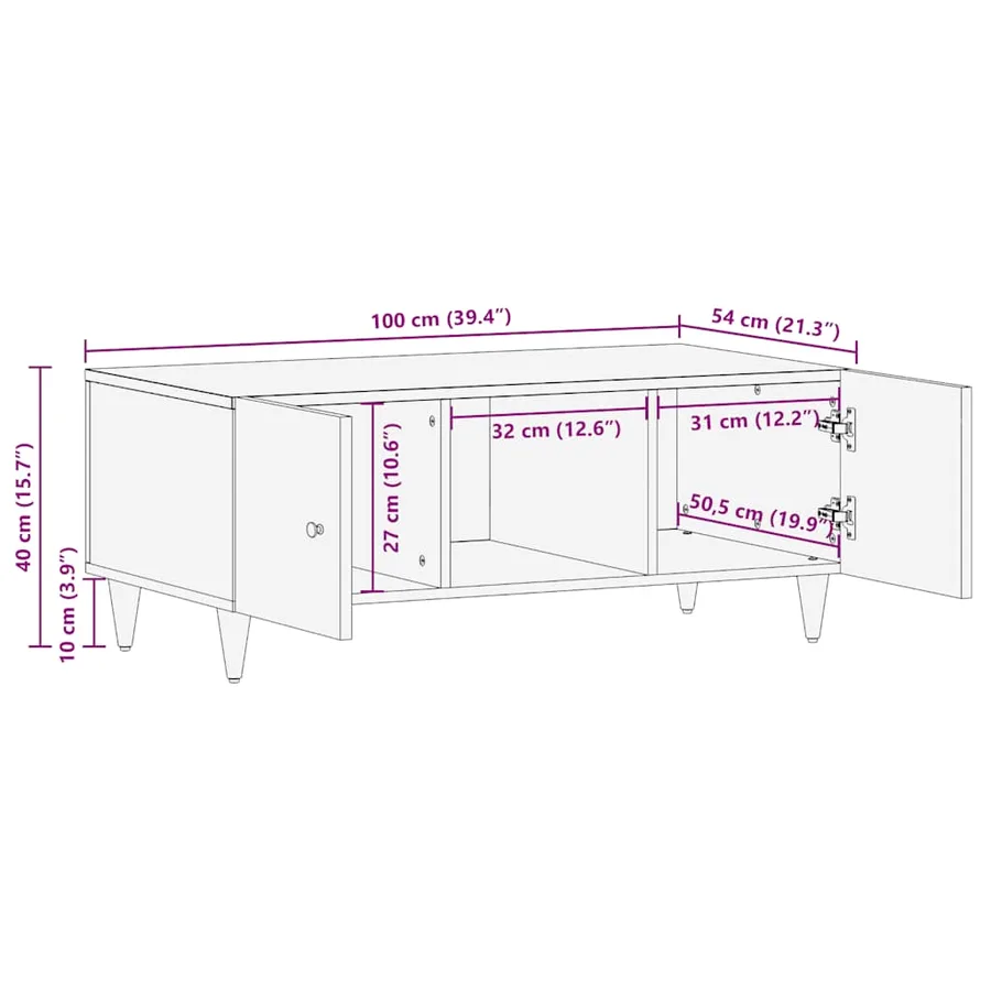 Table basse gris clair 100x54x40 cm bois massif de manguier - 11