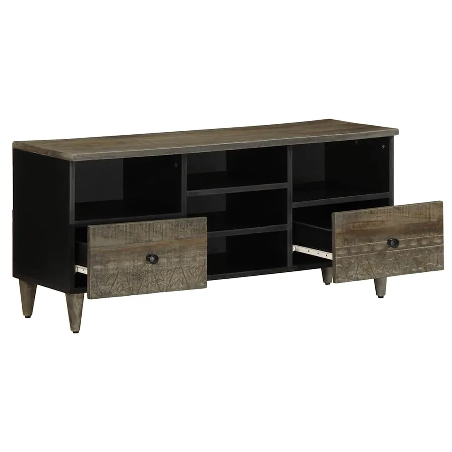 Meuble TV noir 100x33x46 cm bois massif de manguier - 2