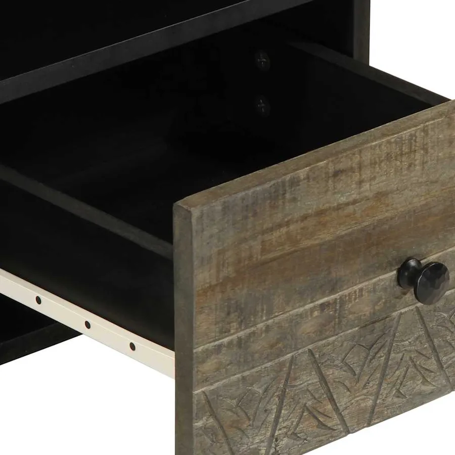 Meuble TV noir 100x33x46 cm bois massif de manguier - 7