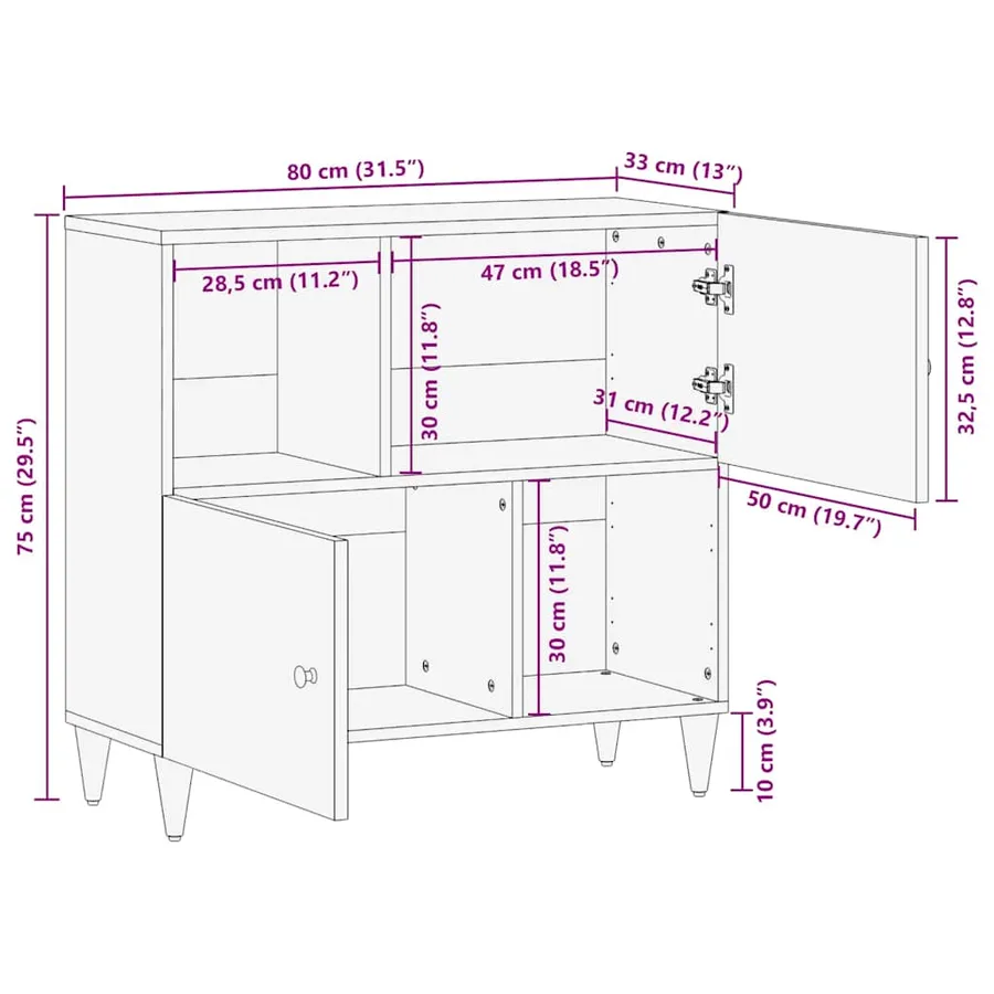 Buffet 80x33x75 cm bois massif de manguier - 12