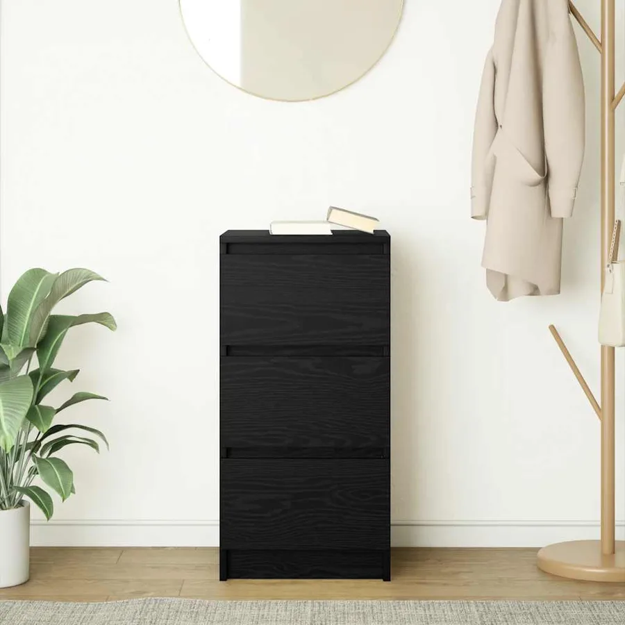 Buffet chêne noir 37,5x35x76 cm bois d'ingénierie - 3