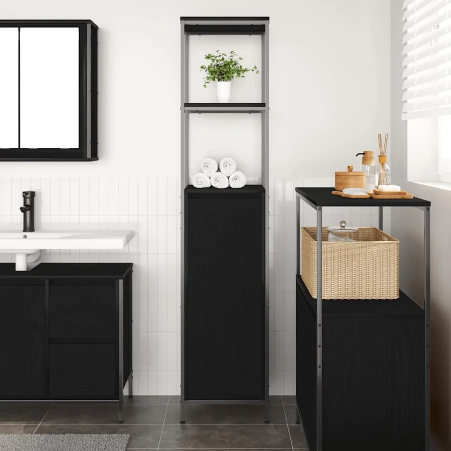 Meuble de salle de bain avec étagères chêne noir 36x35x165 cm - 3
