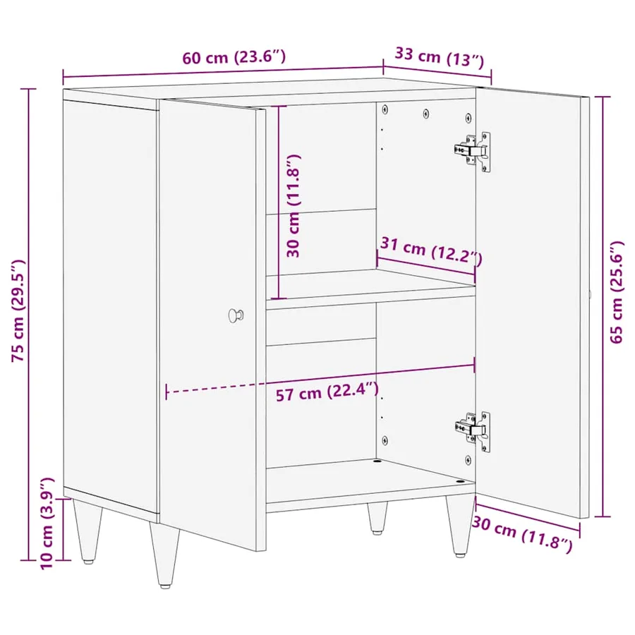 Buffet gris clair 60x33,5x75 cm bois de manguier massif - 11