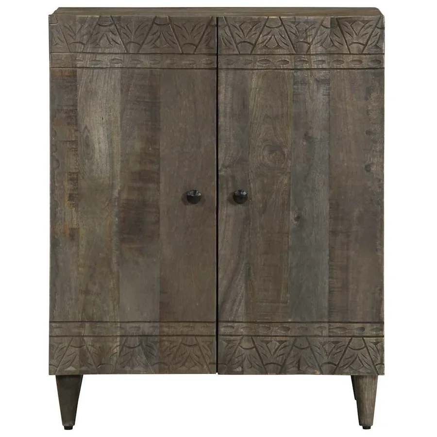 Buffet gris clair 60x33,5x75 cm bois de manguier massif - 2