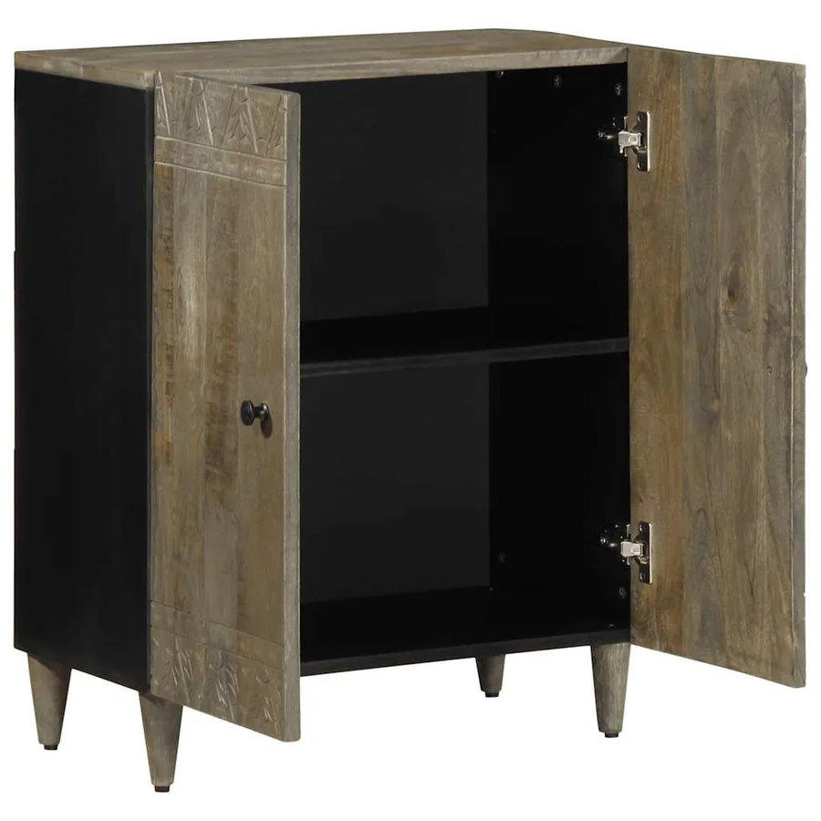 Buffet gris clair 60x33,5x75 cm bois de manguier massif - 3