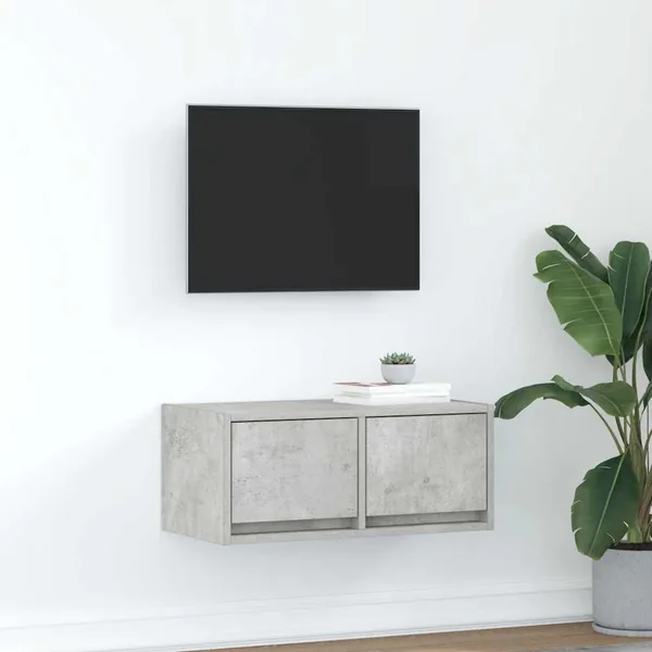 Meuble TV gris béton 60x31x25,5 cm bois d'ingénierie