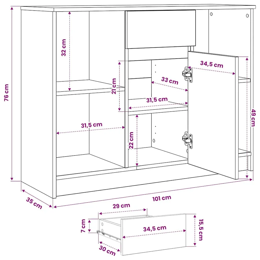 Buffet avec tiroir chêne artisanal 101x35x76 cm bois ingénierie - 14