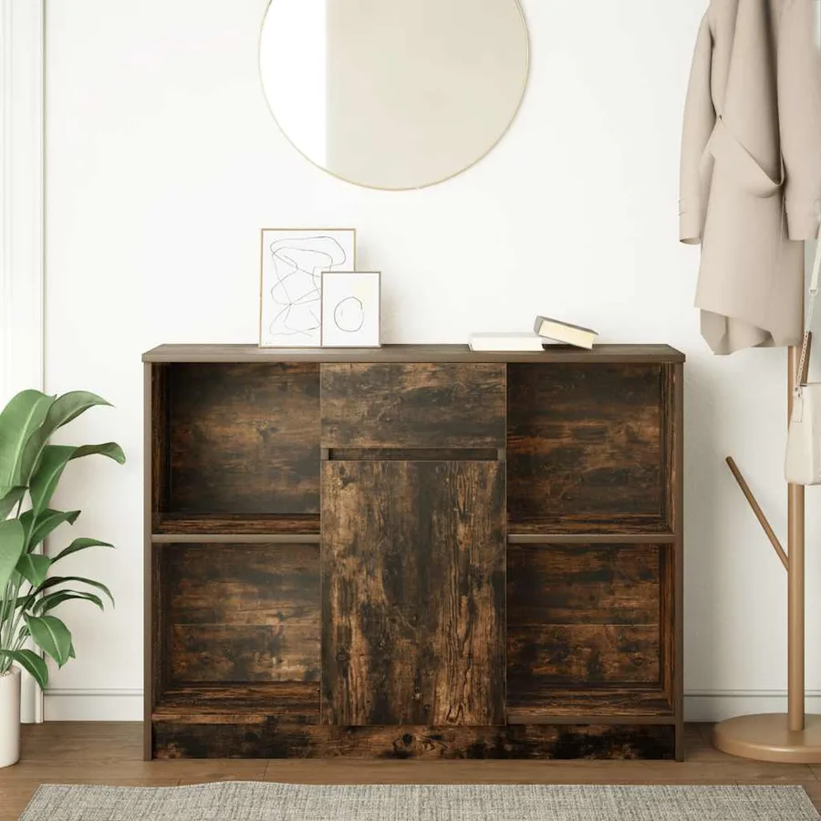 Buffet avec tiroir chêne fumé 101x35x76 cm bois d'ingénierie - 3