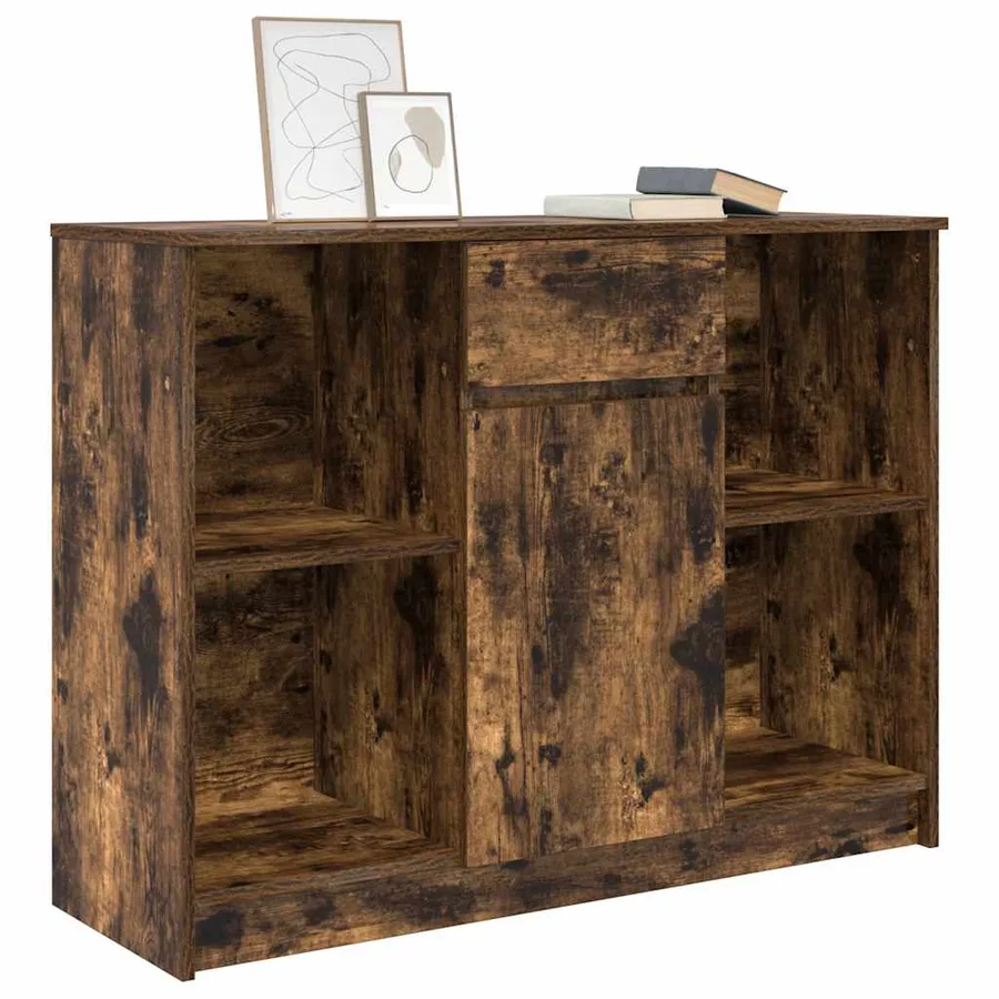 Buffet avec tiroir chêne fumé 101x35x76 cm bois d'ingénierie - 4