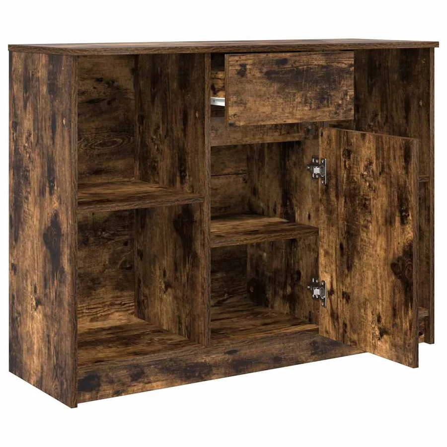 Buffet avec tiroir chêne fumé 101x35x76 cm bois d'ingénierie - 5