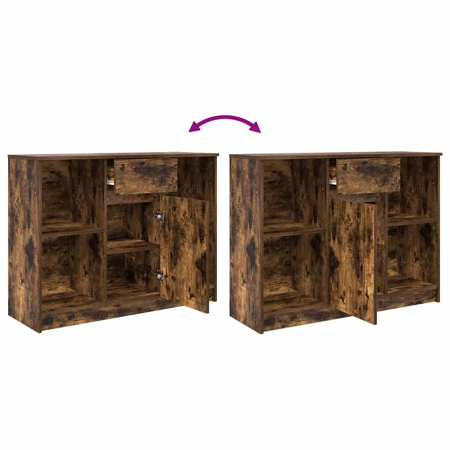 Buffet avec tiroir chêne fumé 101x35x76 cm bois d'ingénierie - 9