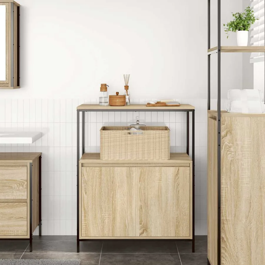 Meuble de salle de bain et étagères chêne sonoma 76,5x35x95 cm - 3