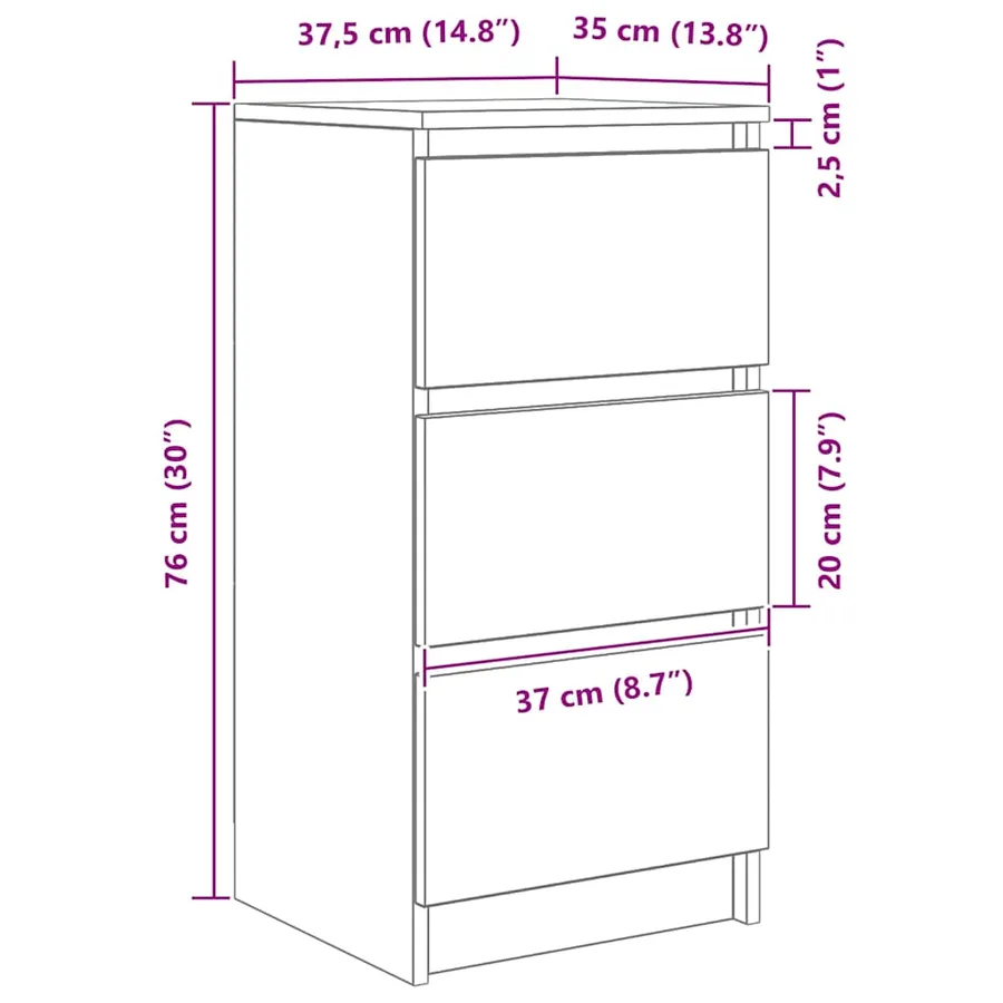 Buffet gris béton 37,5x35x76 cm bois d'ingénierie - 12