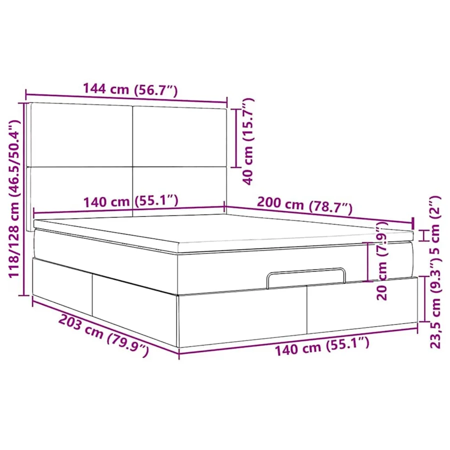 Cadre de lit ottoman avec matelas gris clair 140x200 cm velours - 18