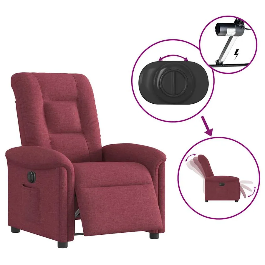 Fauteuil inclinable électrique Rouge bordeaux Tissu - 9