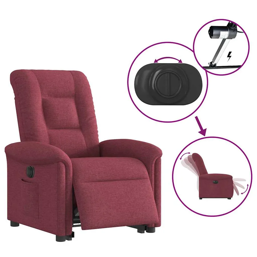 Fauteuil inclinable électrique rouge bordeaux tissu - 10
