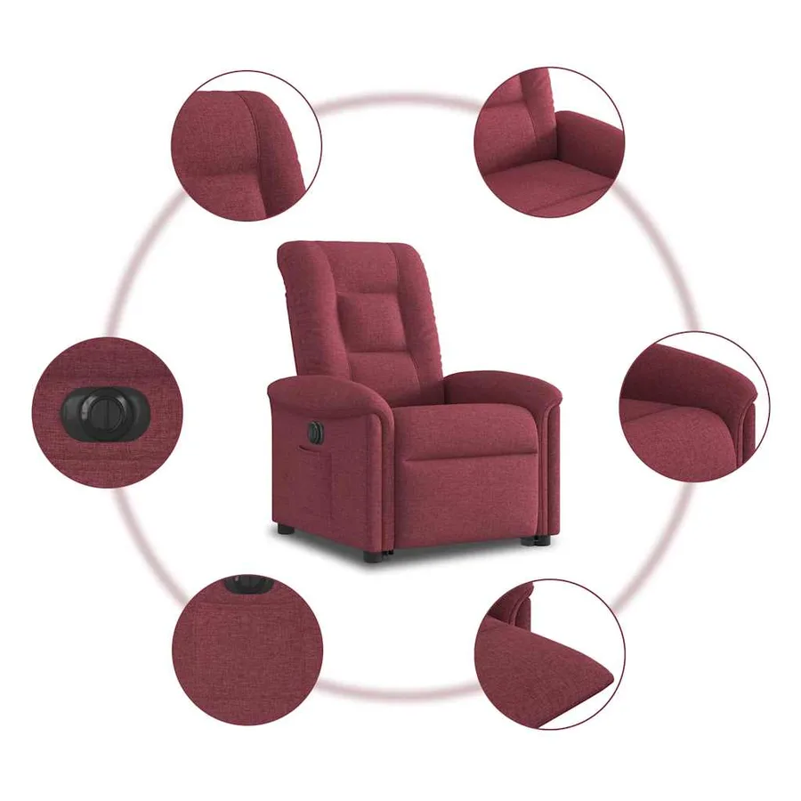 Fauteuil inclinable électrique rouge bordeaux tissu - 11