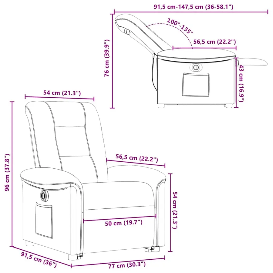 Fauteuil inclinable électrique rouge bordeaux tissu - 16
