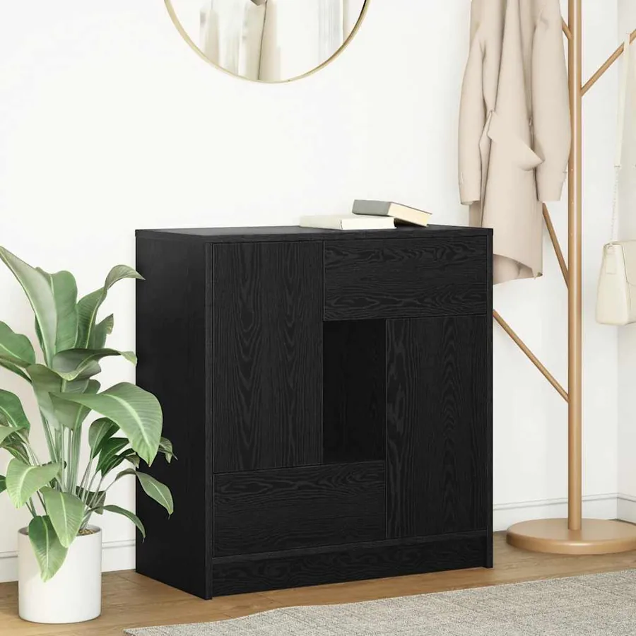 Buffet avec tiroirs et portes chêne noir 70,5x34x74,5 cm