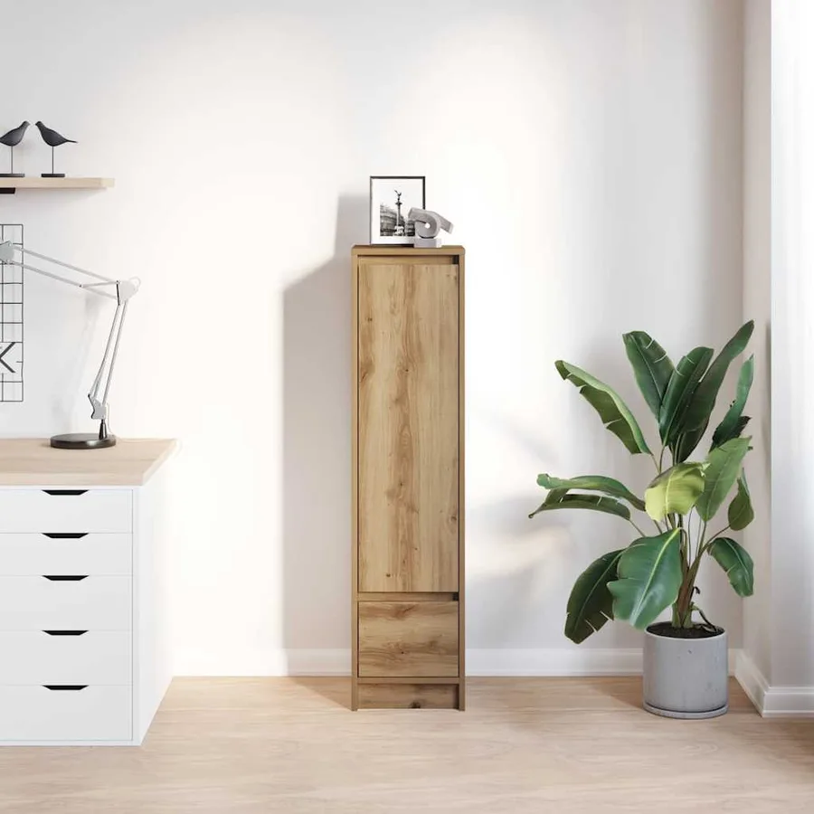 Buffet haut chêne artisanal 29,5x34x119,5 cm bois d'ingénierie - 3
