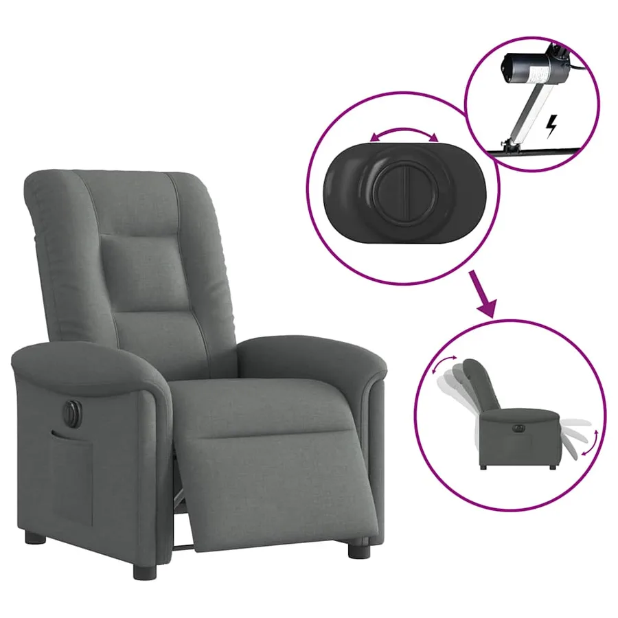 Fauteuil inclinable électrique Gris foncé Tissu - 9