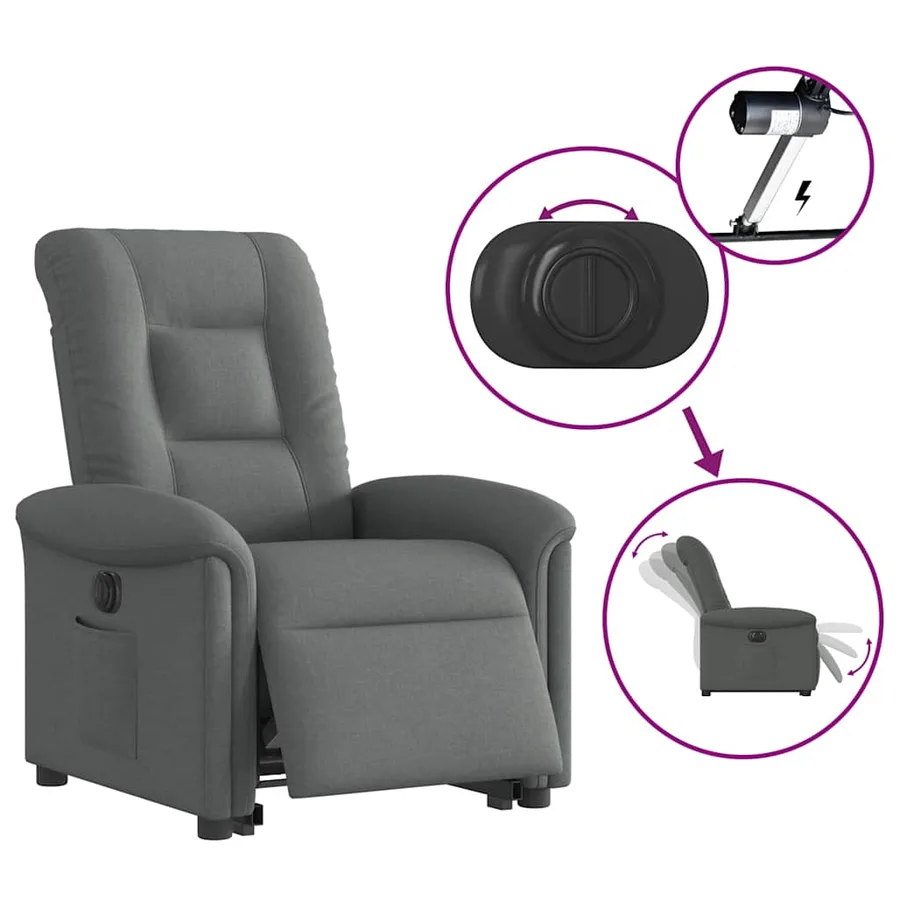 Fauteuil inclinable électrique gris foncé tissu - 10