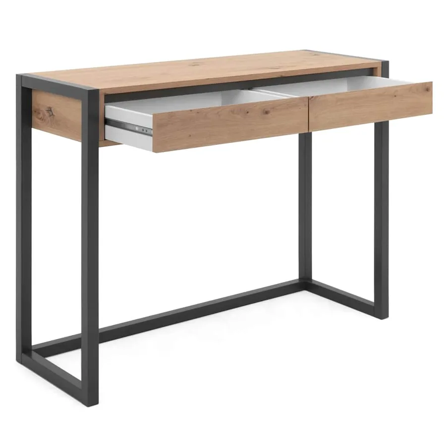 Finori Table console Denver 44 Chêne artisanal et gris anthracite - 4